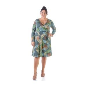NWT Plus Size Green Long Knee Length Floral Patchwork V-Neck A-Line Dress 2X